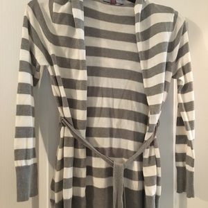 White and gray hooded sweater